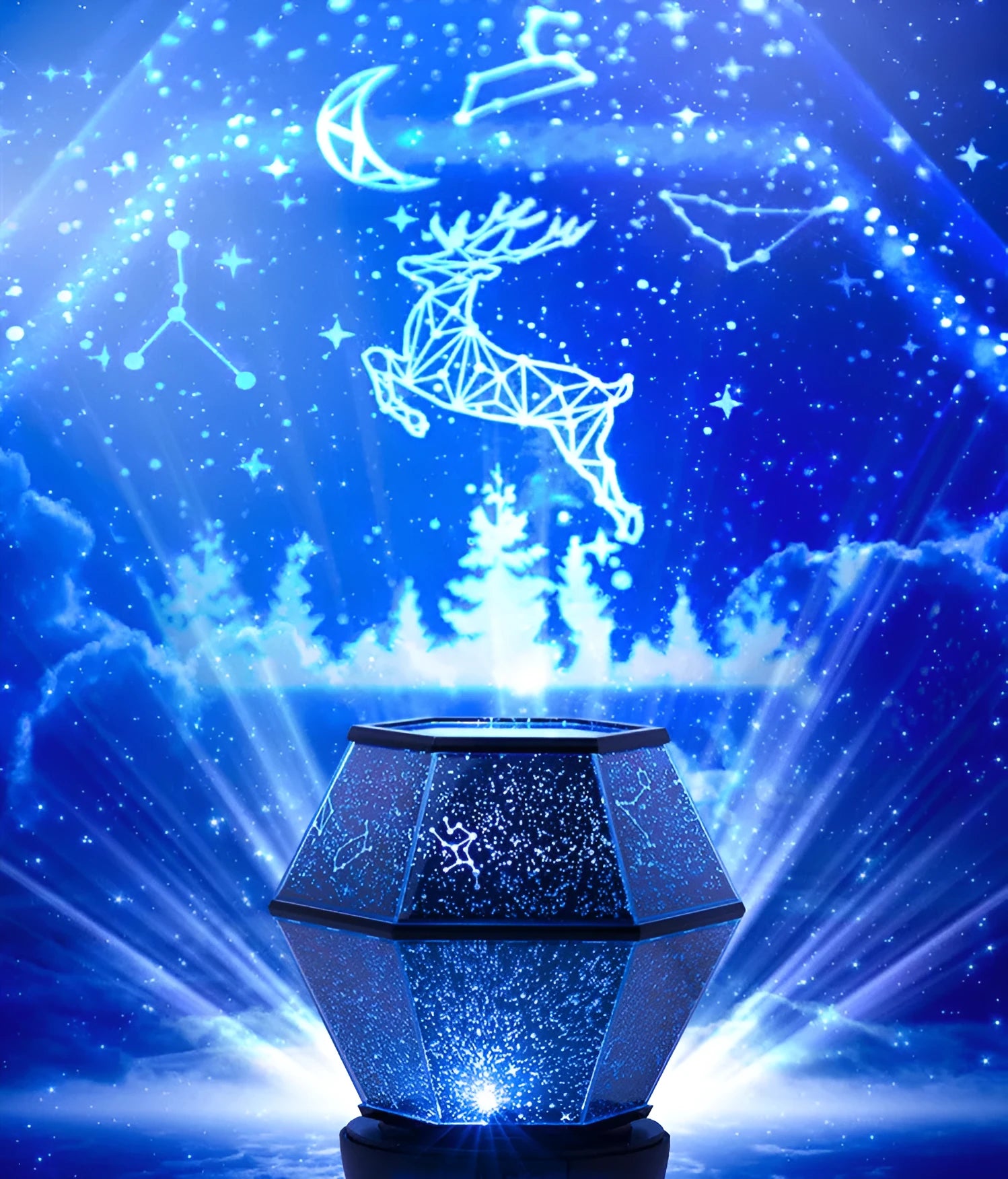 Children's rotating star night light with multi-colour LED lights in rotating and static modes