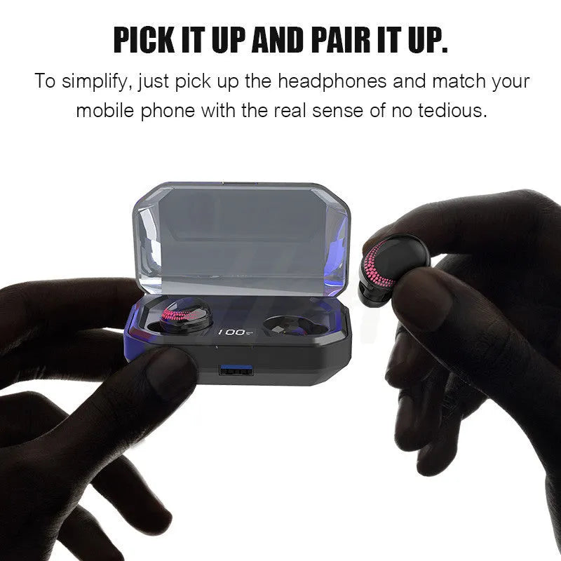 X10 Bluetooth wireless headset with charging bin showing compact packaging