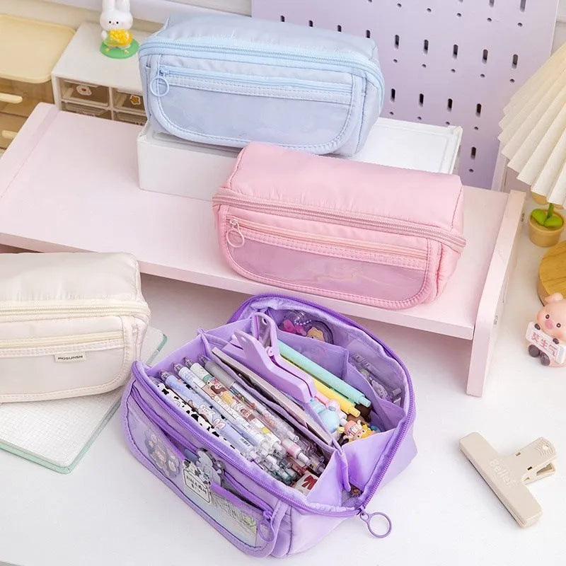 Korean-style canvas pencil case with ten-layer flip design in multiple colour options