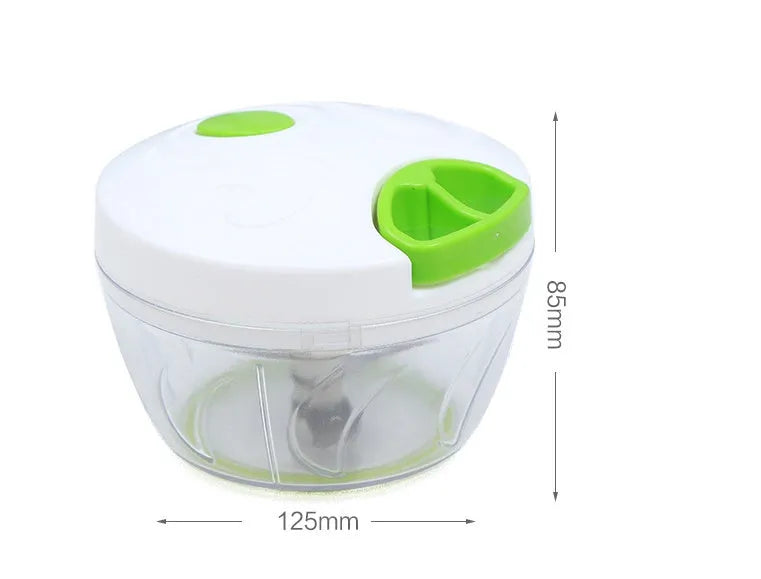Green manual food chopper with three stainless steel blades and 500ml capacity