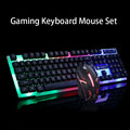 GTX300 black and white wired gaming keyboard and mouse set with backlit keys on a desk