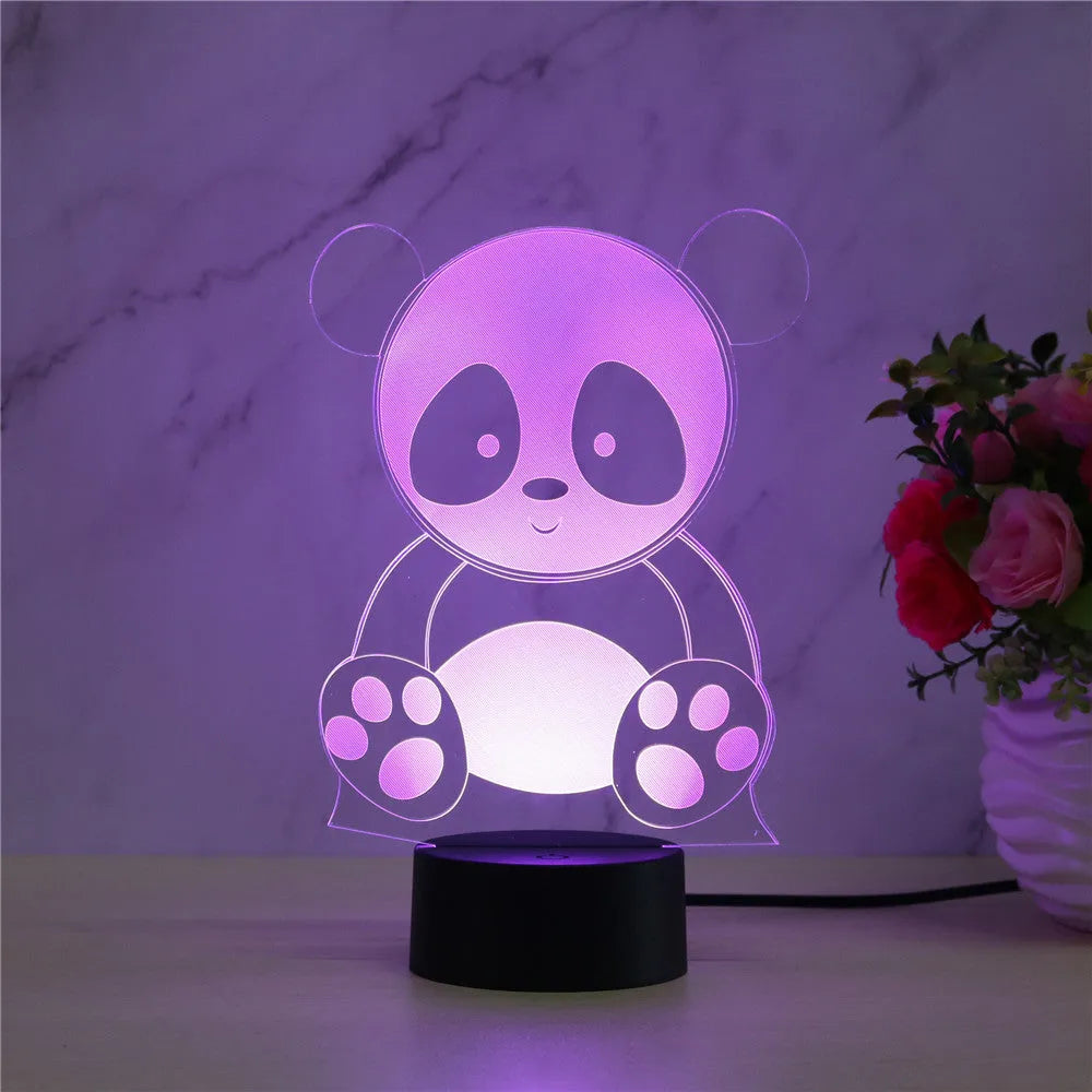 Panda 3 seven colour changing night light with touch and remote control on an ABS base.