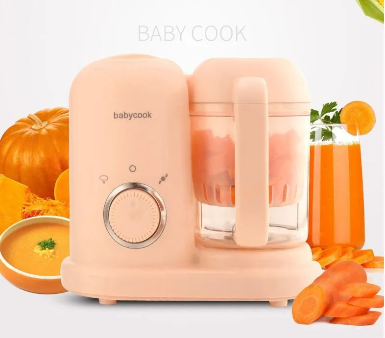 Baby food processor and steamer blender with dual mixing blades in green or pink colours
