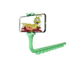 Flexible mobile phone holder with suction cup on desktop showing 360-degree rotation