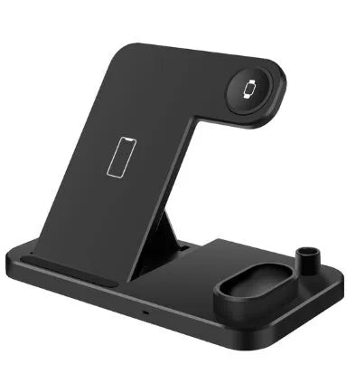 4-in-1 wireless charging station showing phone, Apple Watch, AirPods and Apple Pencil charging simultaneously