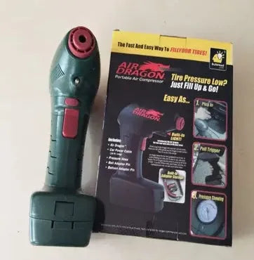 Portable 12V car air pump with electric motor for tyre inflation