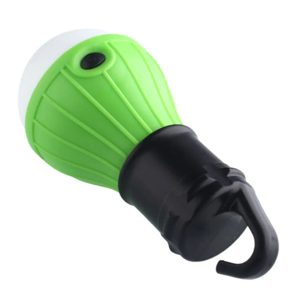 Portable hanging hook LED camping light in blue colour showing compact size.