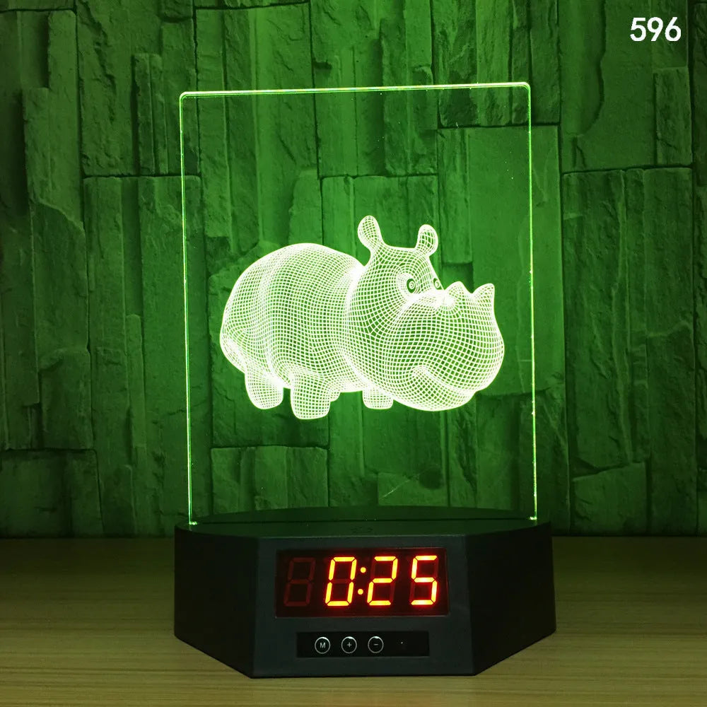 Glowing blue dolphin 3D LED table lamp with remote control on a wooden surface.