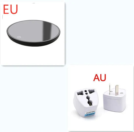 Black coffee mug warmer with dual temperature buttons and 12 cm heating plate