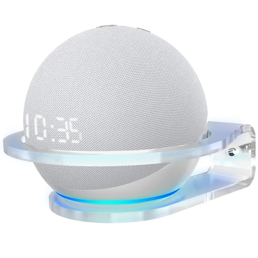 White plastic desktop speaker wall bracket for Amazon Echo DOT 4 with mounting hardware