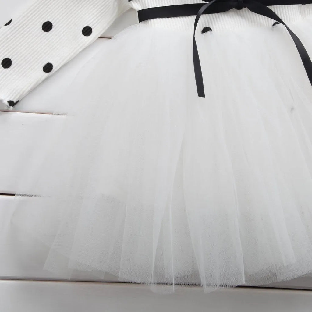 Baby girl's long sleeve lace tutu dress in black, pink, or white for birthdays and christenings