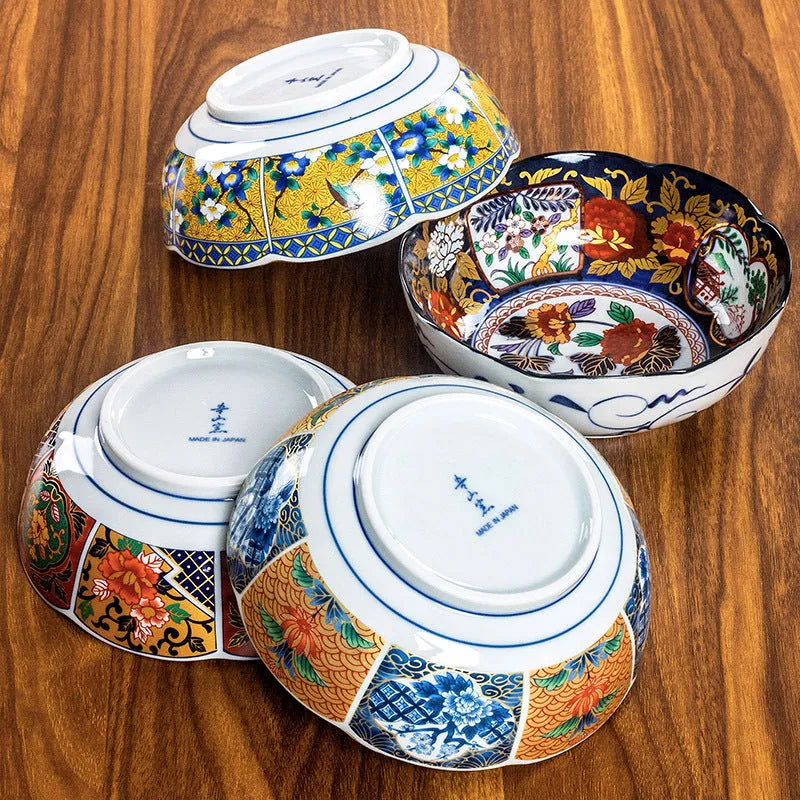 Japanese style retro ceramic 4-inch bowls with floral patterns