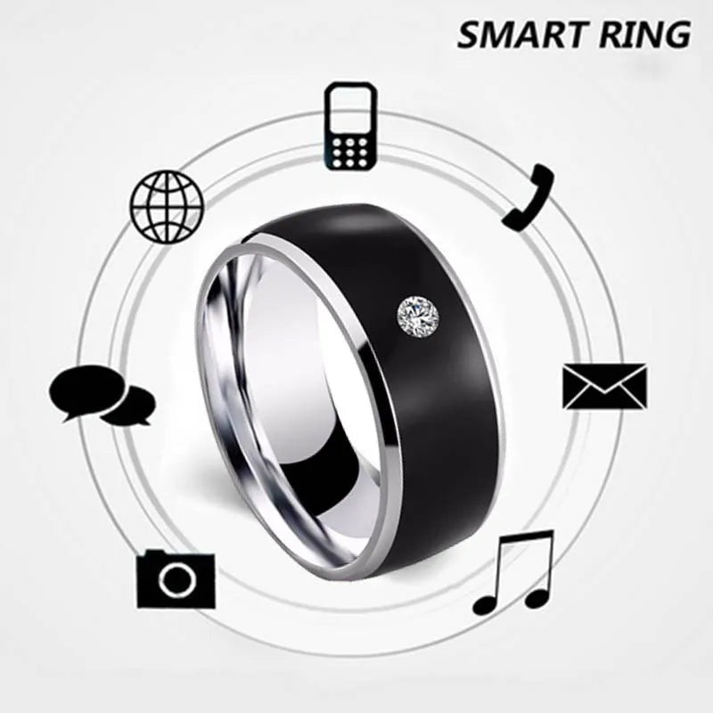 Black NFC multifunctional smart ring, waterproof, no power supply, sizes 6-13 for NFC-enabled smartphones