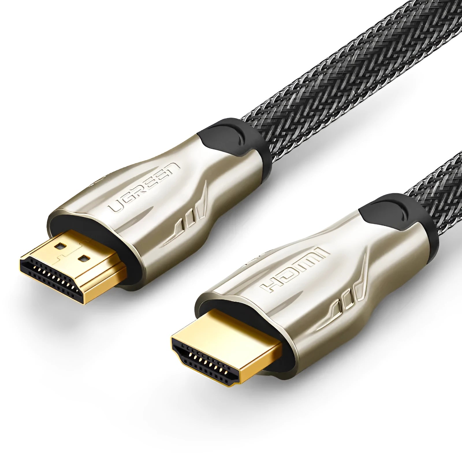HDMI cable with gold-plated connectors showing length options from 0.5 to 15 metres for 4K AV connections