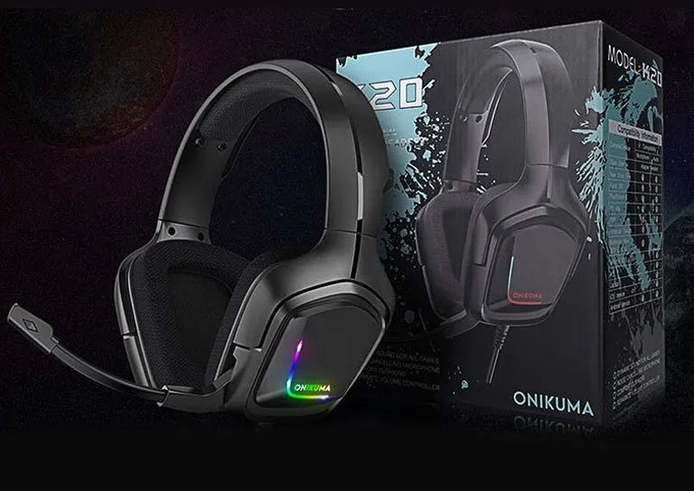 K20 wired gaming headset with RGB lighting in black, camouflage grey, or white colour options