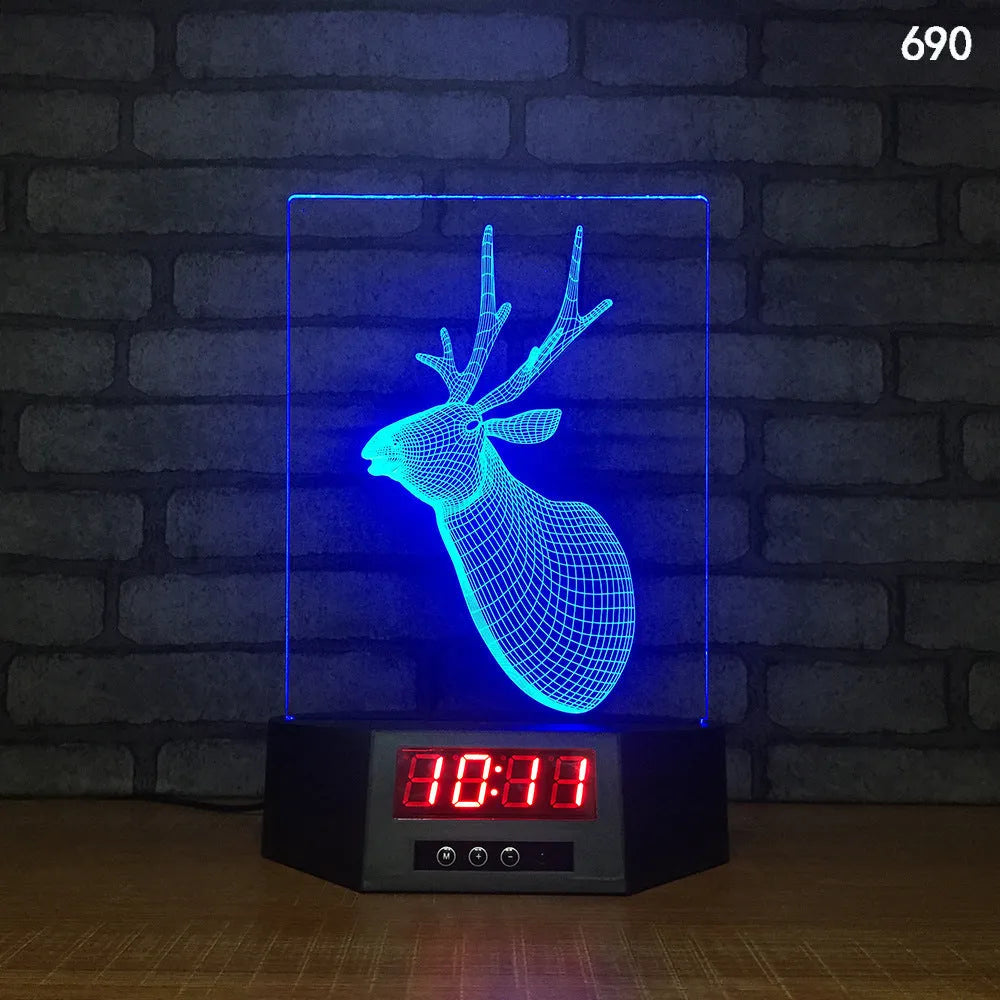 Glowing blue dolphin 3D LED table lamp with remote control on a wooden surface.