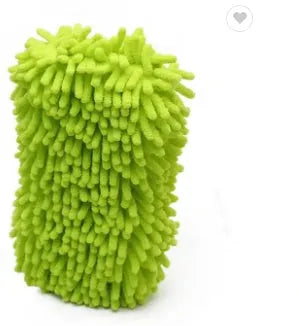 Silver green rectangular car wash sponge with chenille microfiber texture for automotive cleaning