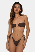 Brown tube top bikini set with ring tether and push up design for women swimming