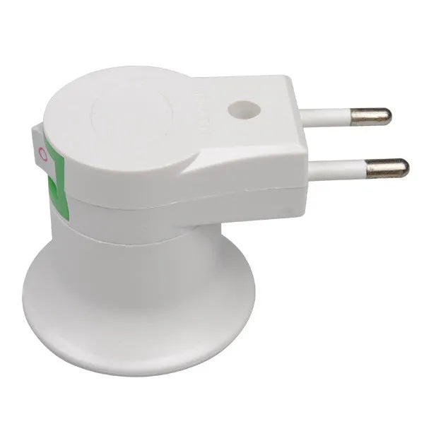 White wall plug-in E27 screw lamp holder with integrated on/off switch.