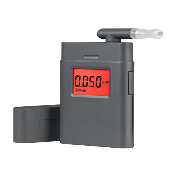 Black At-838 personal breath alcohol detector unit for testing BAC levels.