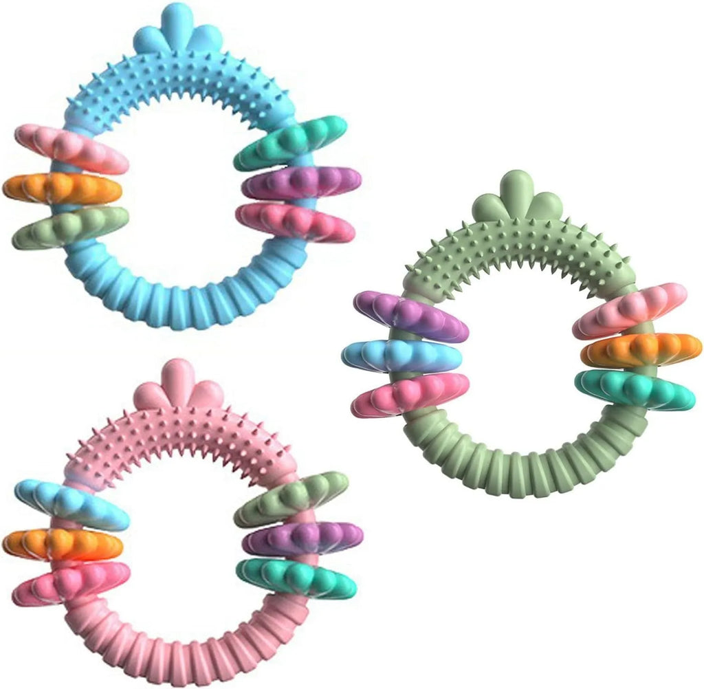 TPR rubber dog chew toy with squeaker for small dogs in blue, green, pink colours