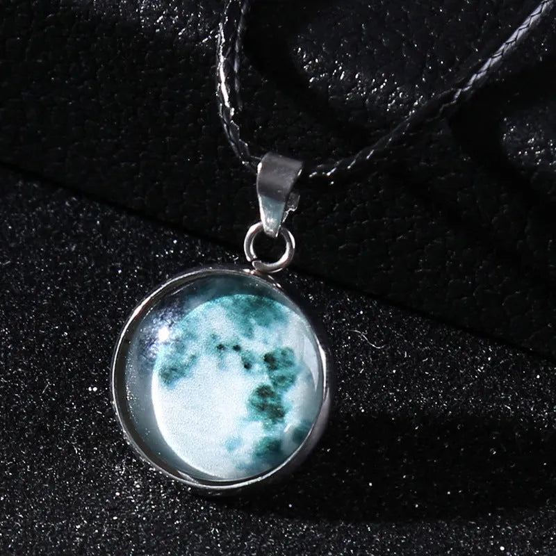 Christmas moon night sky luminous pendant necklace with glass constellation design on alloy chain