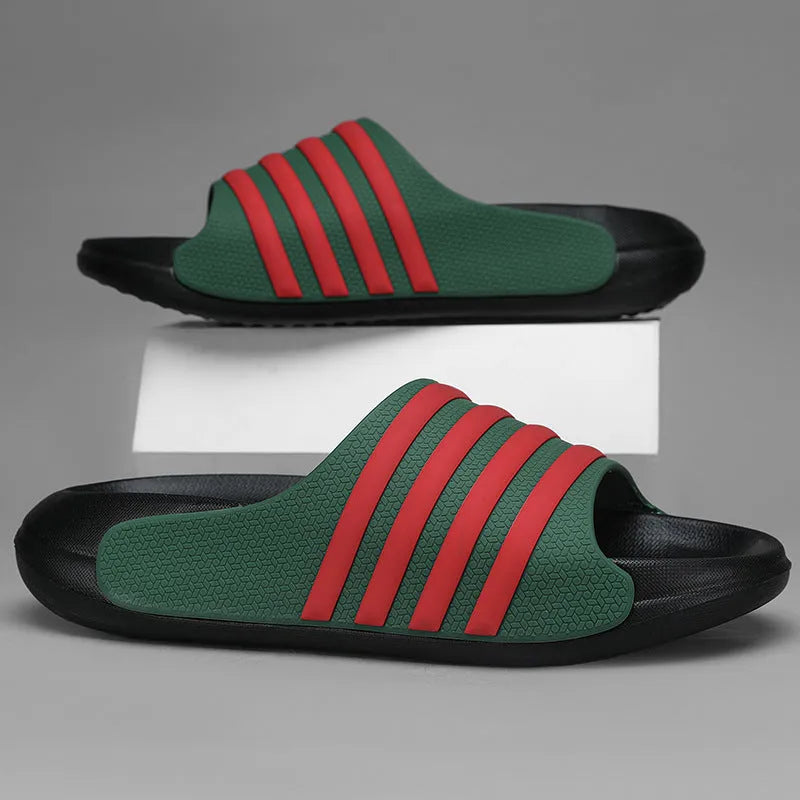Casual EVA sole PVC slippers in beige, black and white, blue and white, or green colours