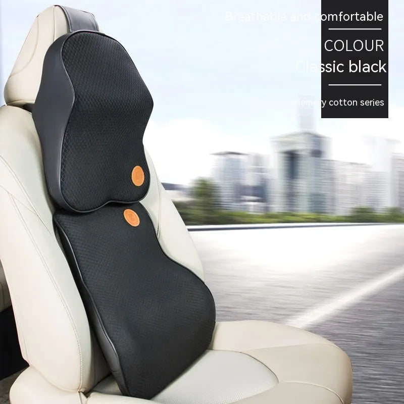 Car headrest and lumbar pillow set with memory foam filler in various colour options