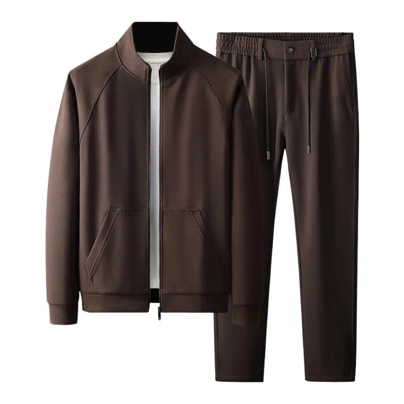 Men's slim fit stand collar casual sports suit in matching jacket and trousers