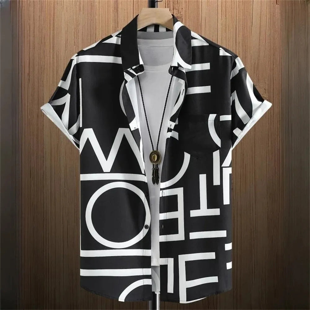 Men's camouflage print cardigan-style t-shirt with short sleeves and loose fit