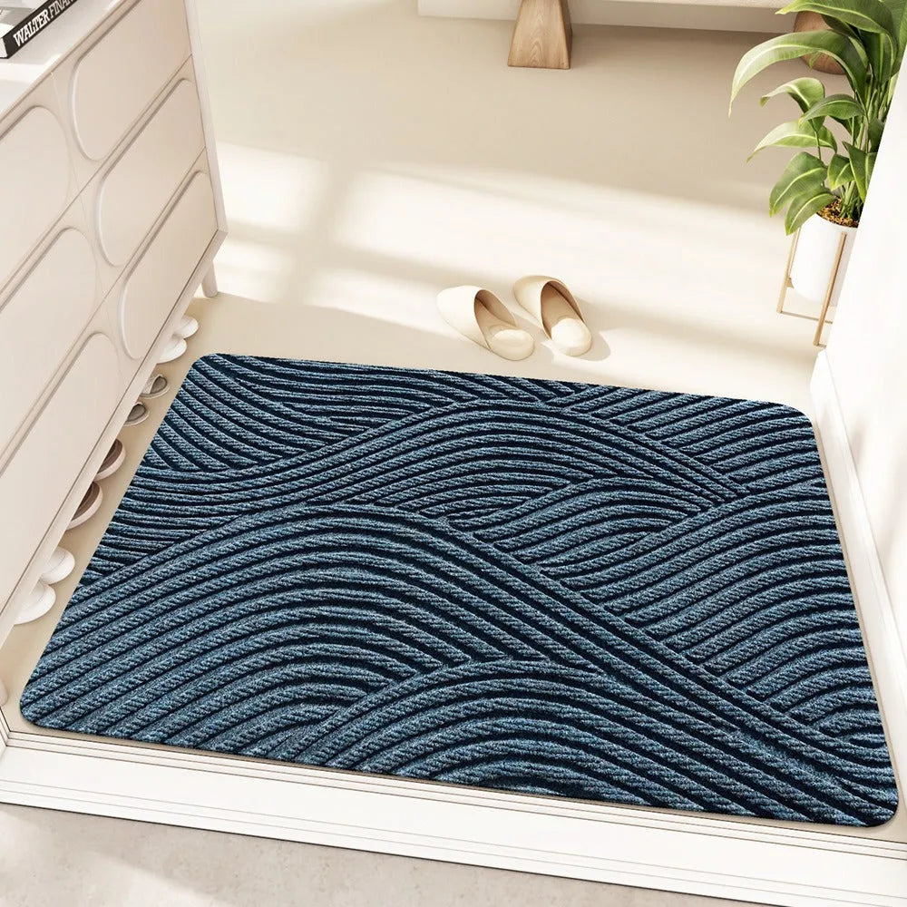 Cartoon anime pattern diatom oil floor mat with wire ring edge in alien shape available in green grey blue and khaki