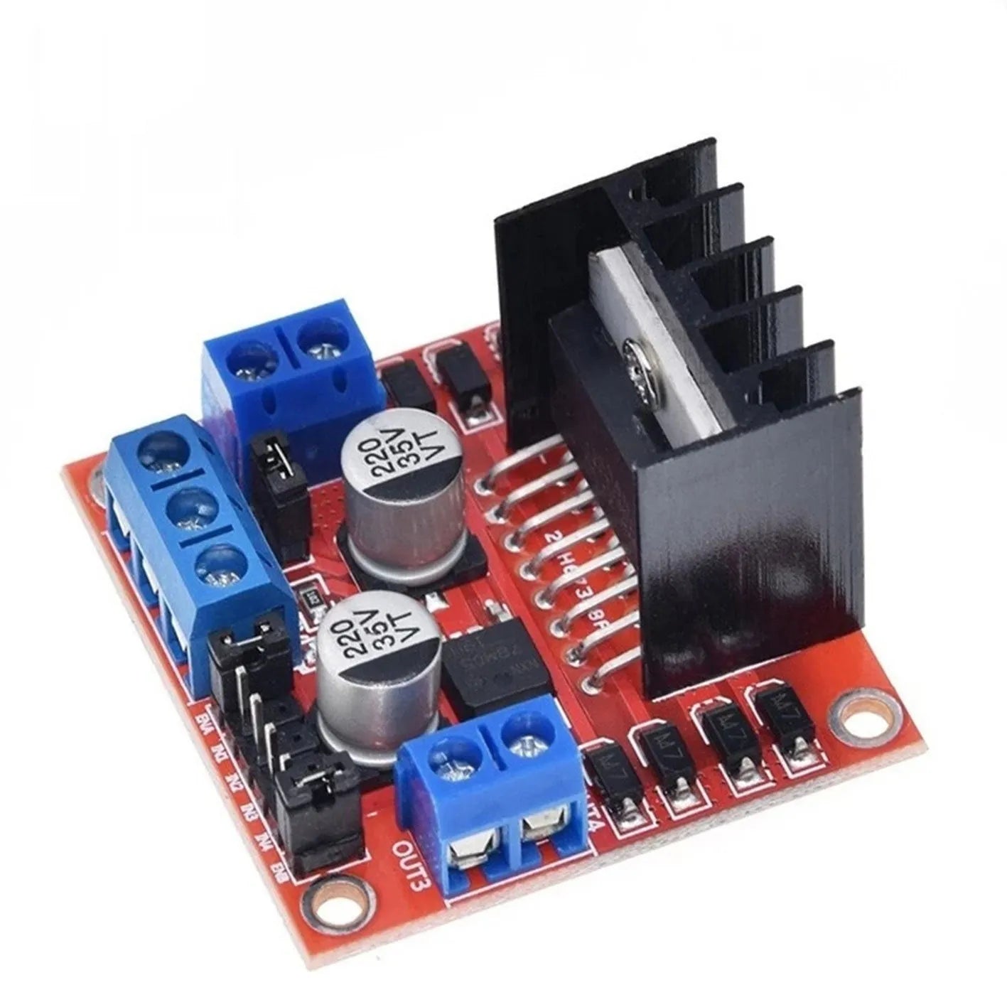 L298N motor driver module board with dual H-bridge for DC and stepper motor control