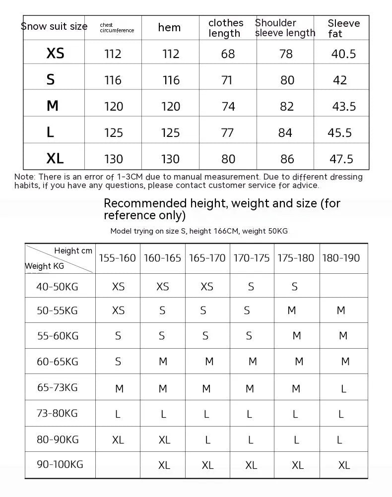Men's and women's windproof waterproof ski suit in multiple colour options for ice and snow sports