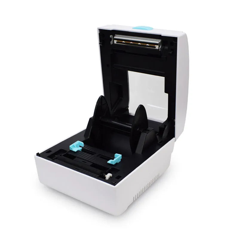 White thermal label printer with USB and Bluetooth connectivity, compact rectangular design