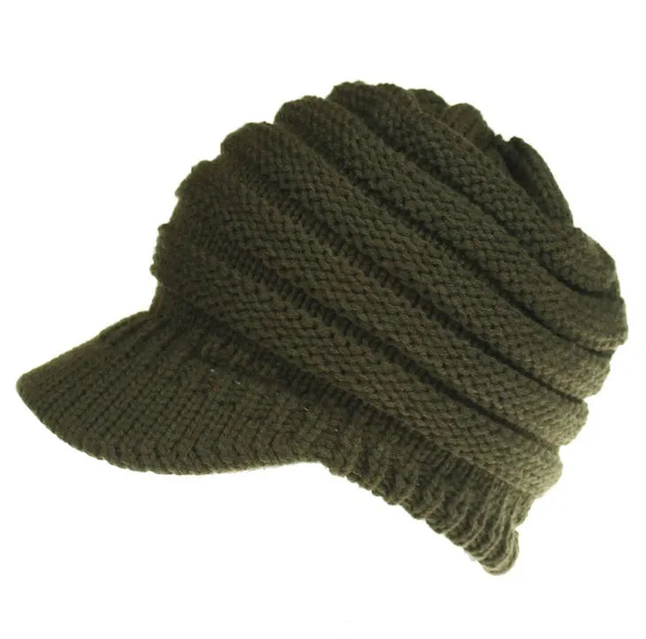 Women's acrylic yarn ponytail beanie hat in various colours showing hairstyle accommodation