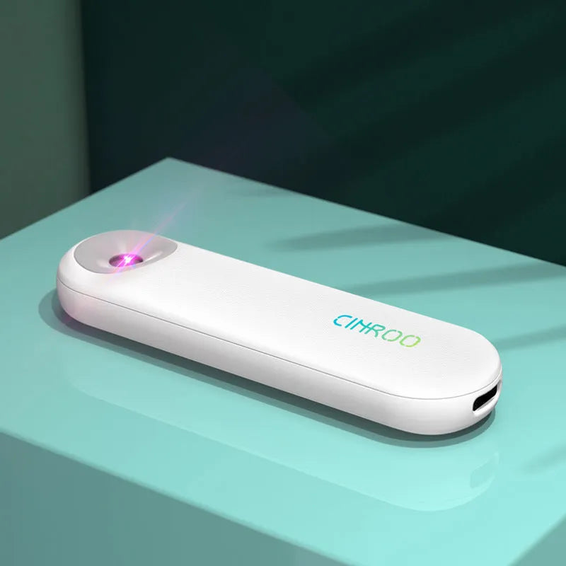White portable UV sterilizer lamp showing compact dimensions for mobile disinfection use