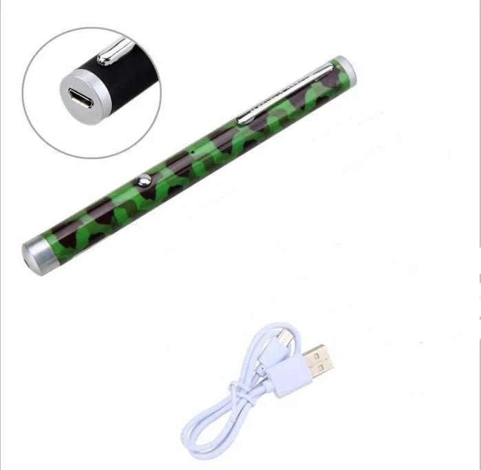 Green laser pointer pen in black, camouflage and white colours with aluminium construction