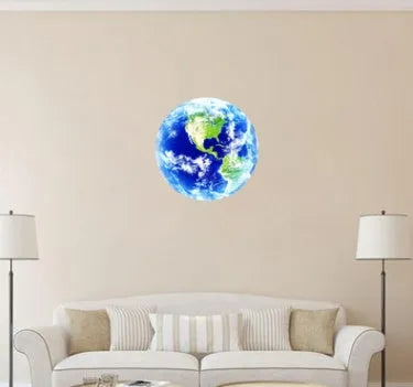 Glow in the dark 3D Earth wall sticker showing luminous planet design in three available sizes