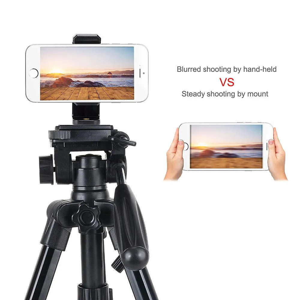 Black plastic phone holder with rotating clamp and universal folder mount on flat surface