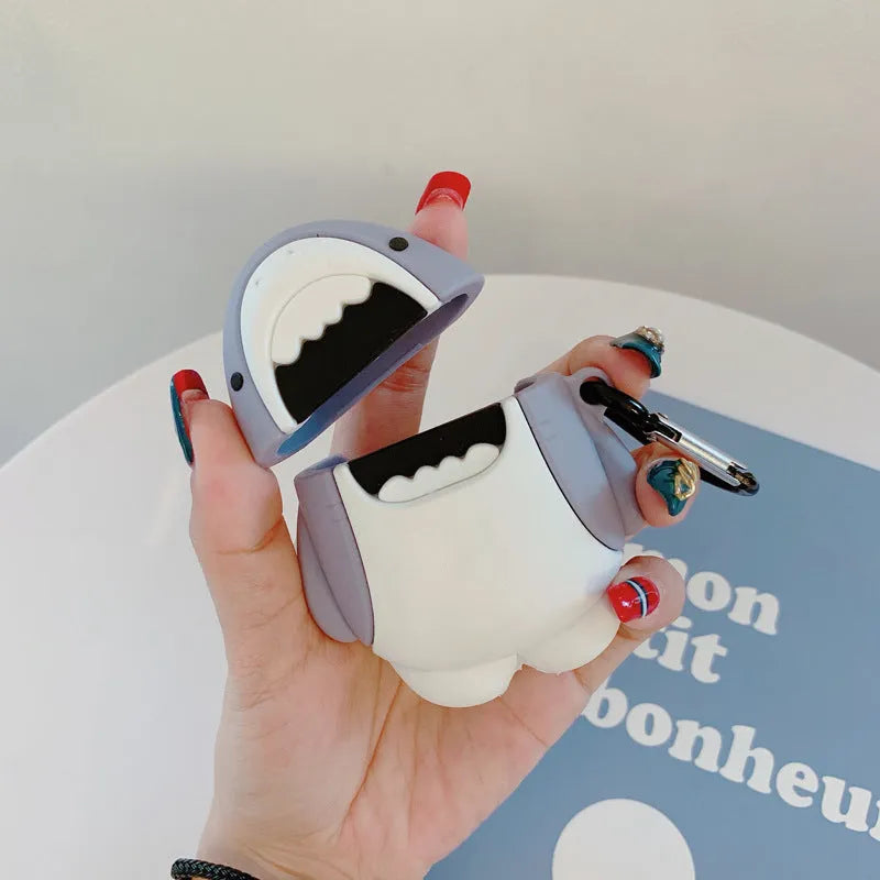 Shark design silicone protective cover for AirPods 1 and 2 charging case