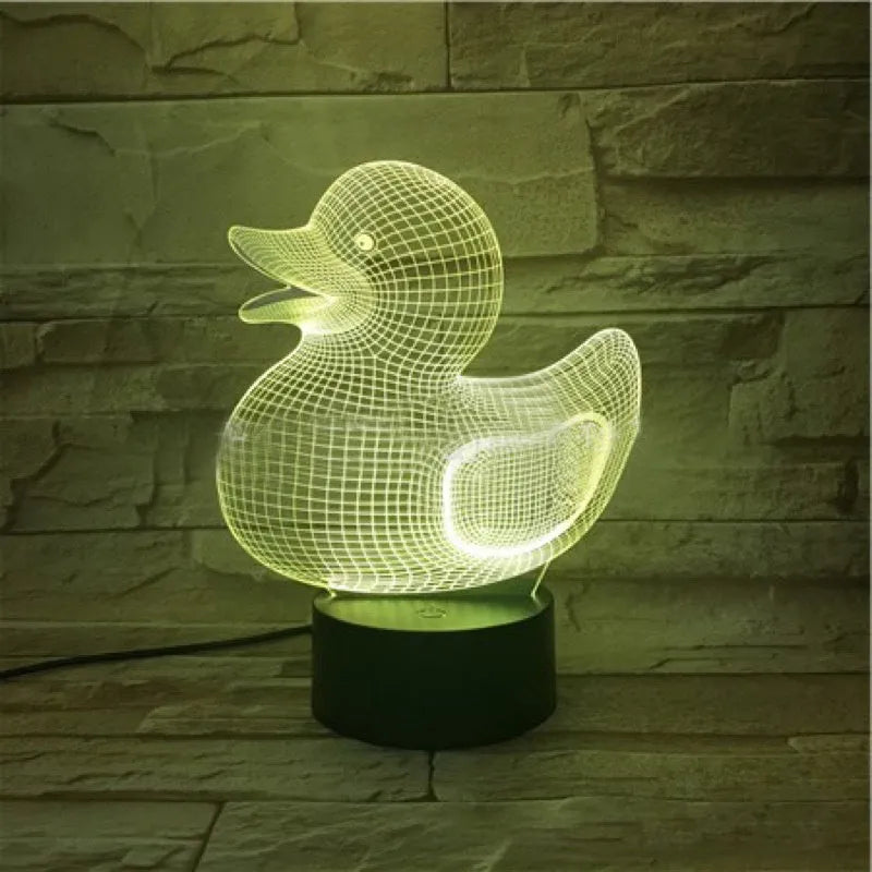 Little yellow duck 3D night light table lamp with remote control showing multiple colour lighting options