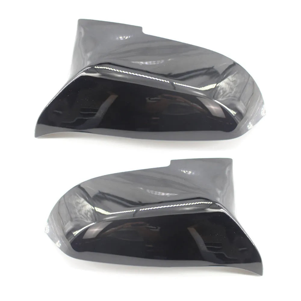 Pair of dark bright paint bright black modified horn rear-view mirror shells for BMW 3 Series and 4 Series.