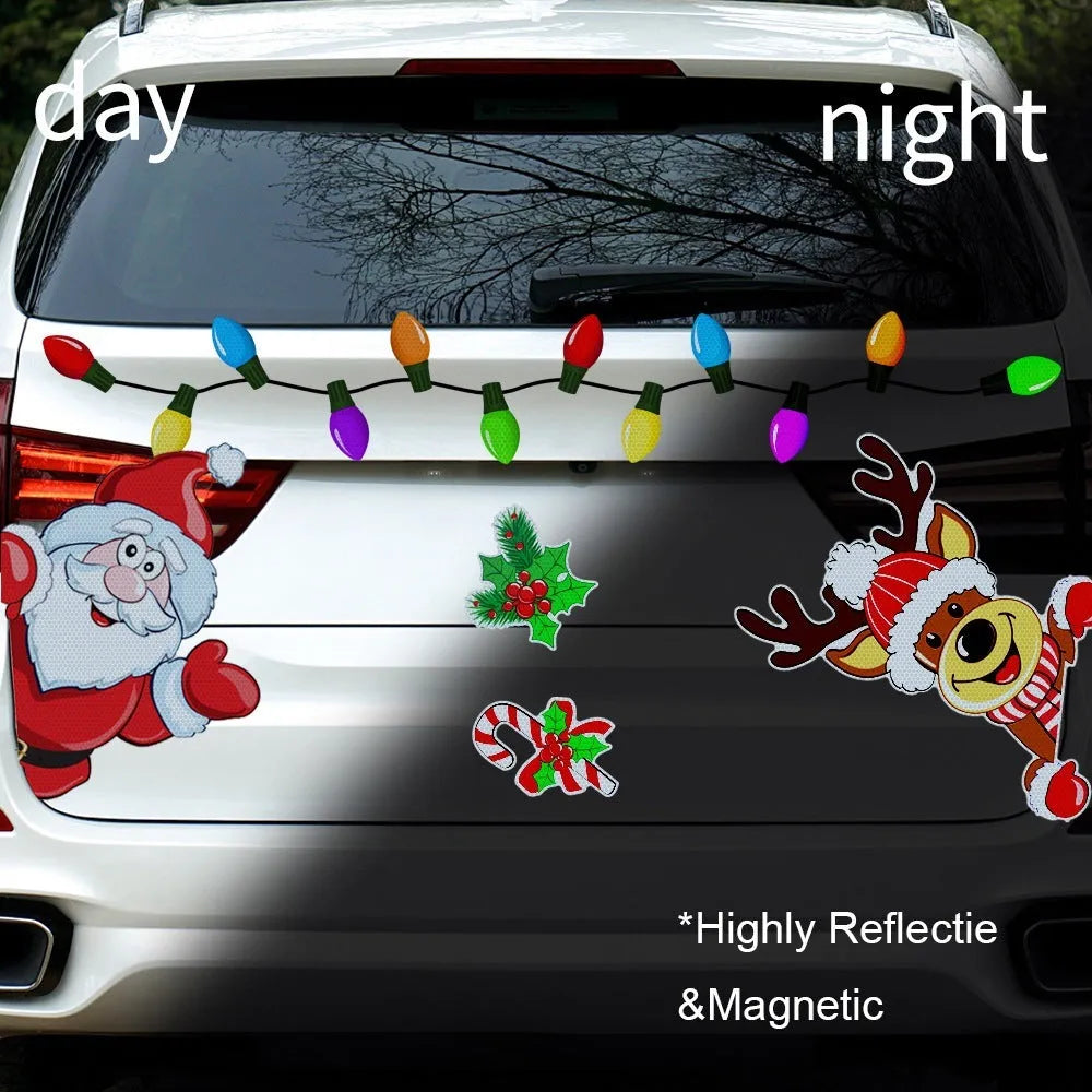 Christmas elk reflective magnetic car sticker with cartoon design and 6 reflective threads