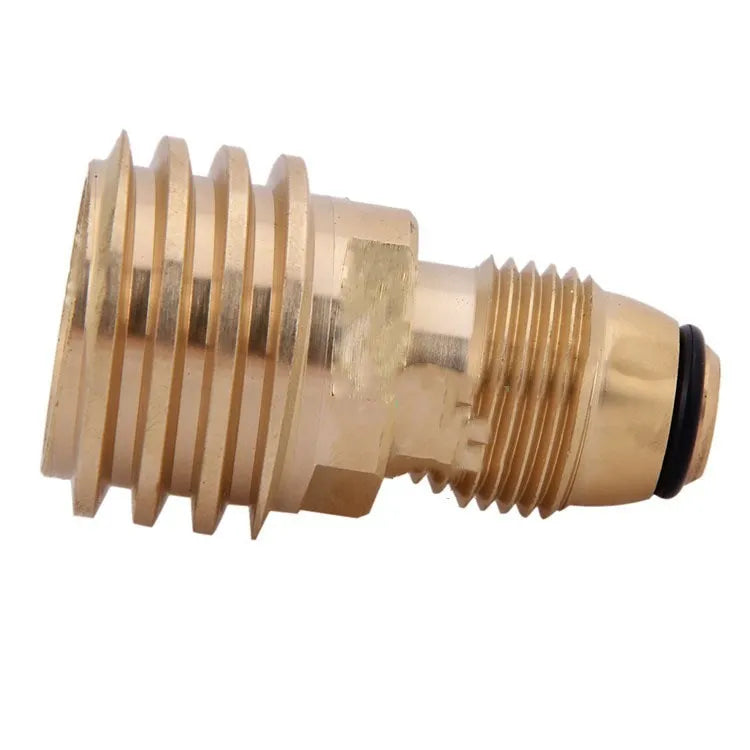 Brass gas brazing adapter with gold finish, external thread taper, for 7mm internal thread gas charging connections