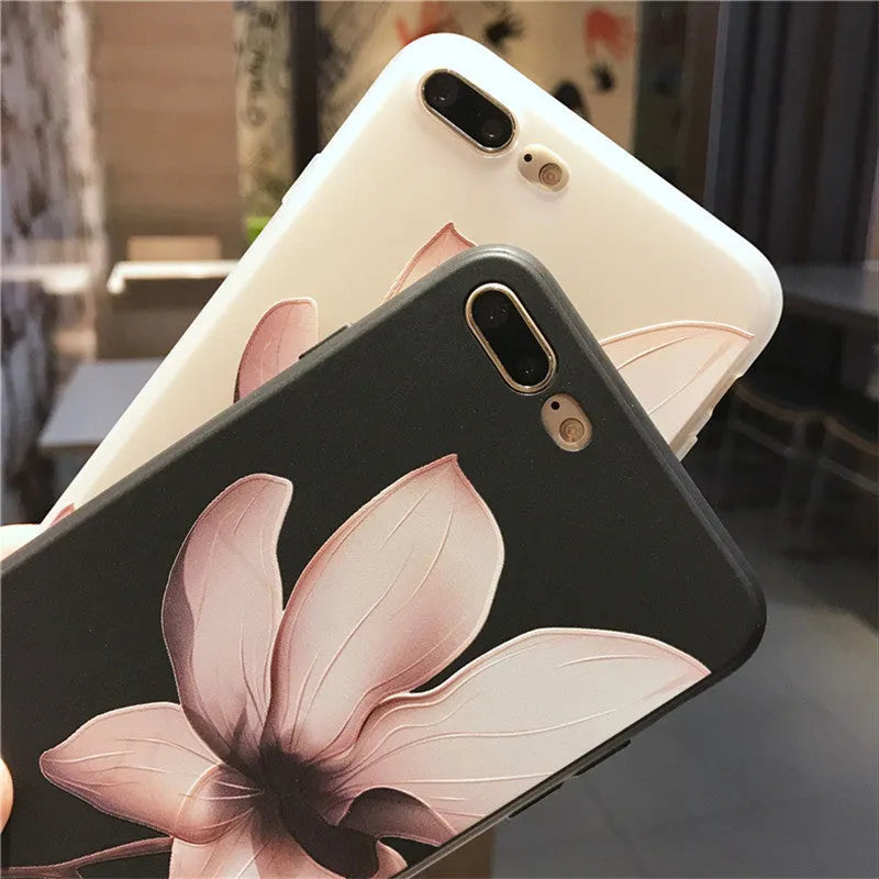 Floral embossed TPU phone case for iPhone in black and white colour options