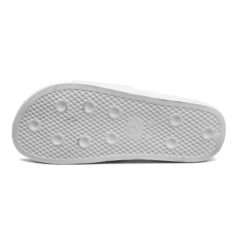 Large size men's personalised slippers with rubber sole and open toe design in black and white
