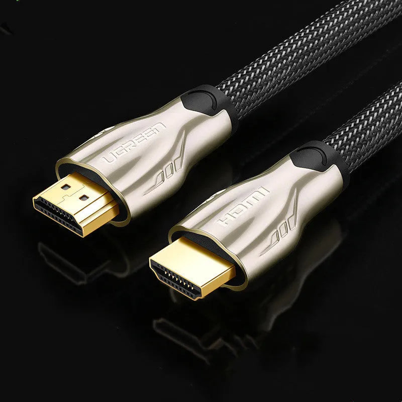HDMI cable with gold-plated connectors showing length options from 0.5 to 15 metres for 4K AV connections