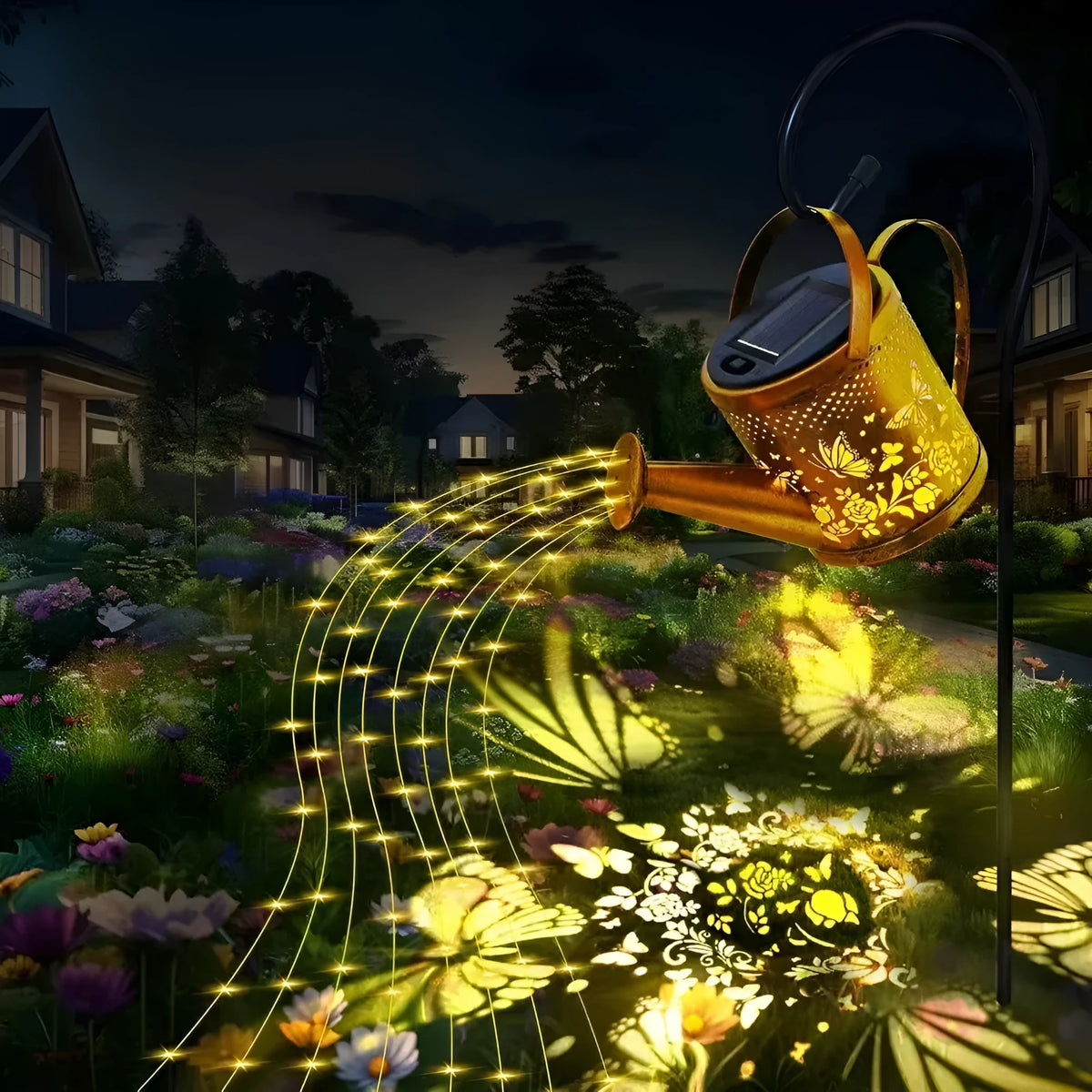 Butterfly kettle solar light in wrought iron for courtyard and garden decoration