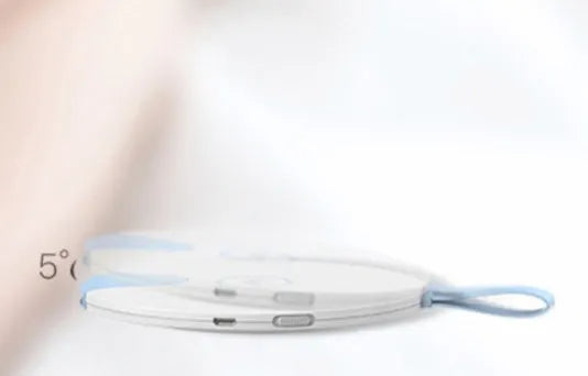 A slim, portable UV baby bottle steriliser in blue, showing its compact size and USB charging port.