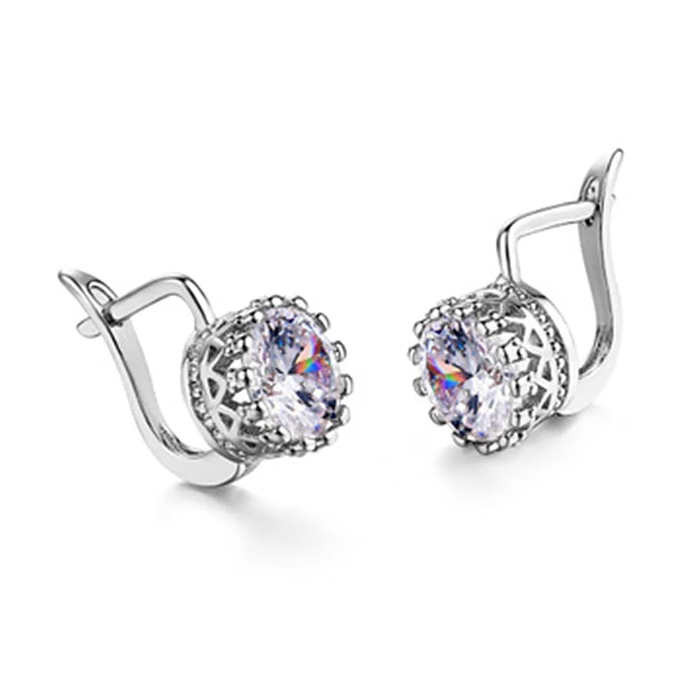 Korean retro crown ear clips in rose gold or white gold colour on copper base